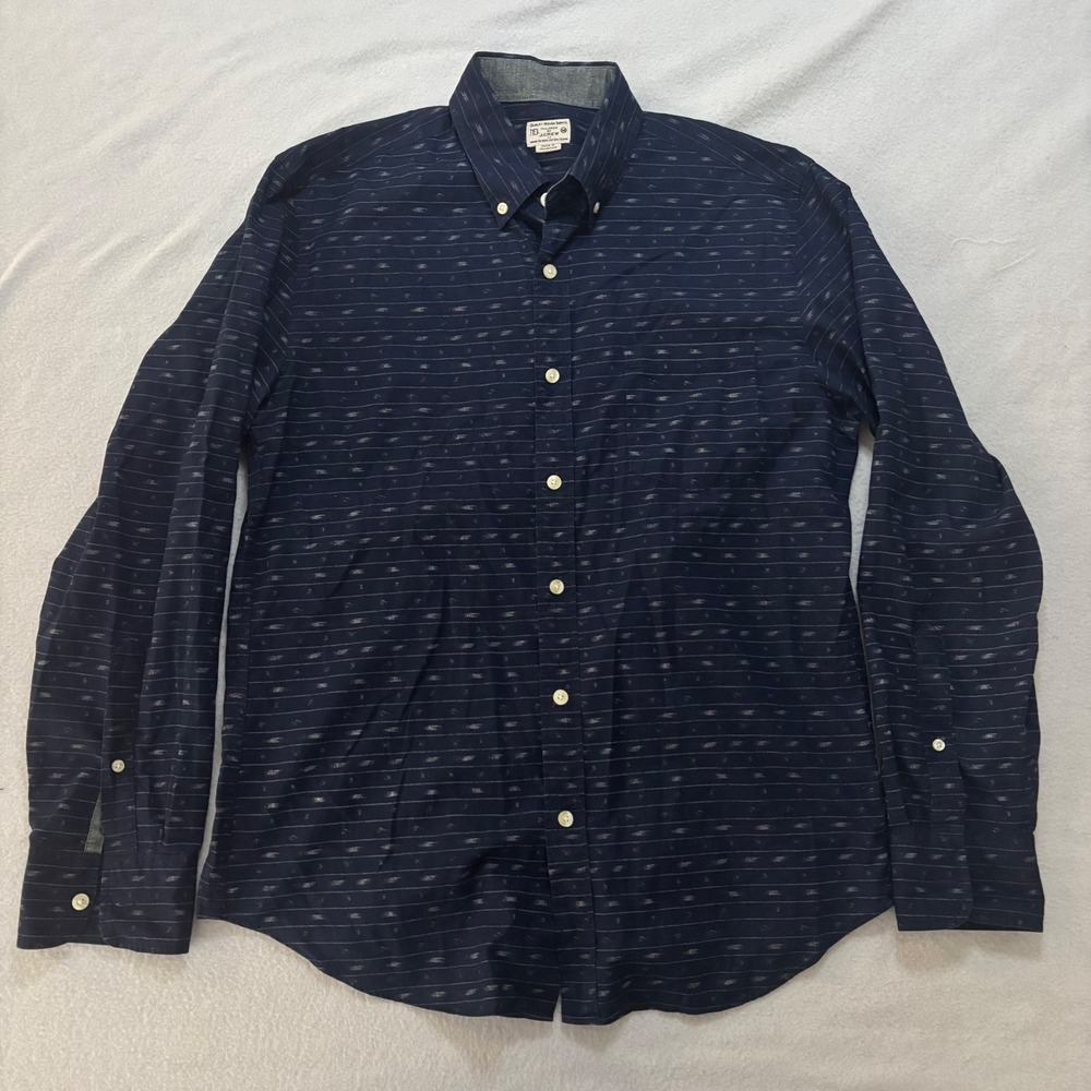 J.Crew Mens Navy Blue Ikat Stripe Button Down Shirt Long Sleeve Cotton M 53378